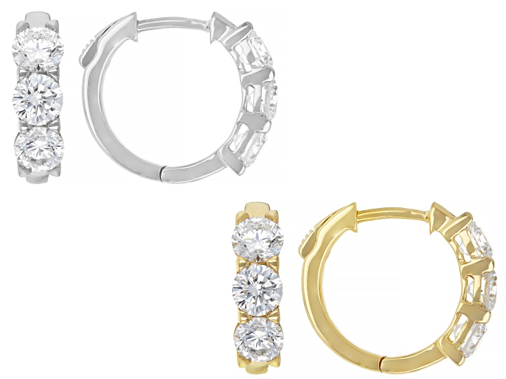 White Lab-Grown Diamond H SI2 Rhodium And 14k Gold Over Sterling Silver Huggie Earrings Set 4.00ctw