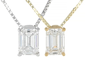 White Lab-Grown Diamond G SI2 Rhodium and 14K Gold Over Silver Set of 2 Slide Pendants W/Chain 1ctw