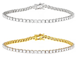 White Lab-Grown Diamond H SI Rhodium And 14k Yellow Gold Over Silver Bracelet Set Of 2 10.00ctw