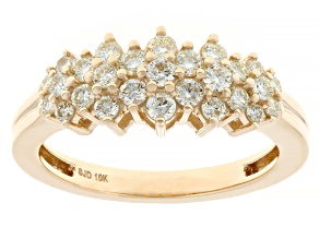 Natural Light Yellow Diamond 10K Yellow Gold Cluster Ring 0.70ctw