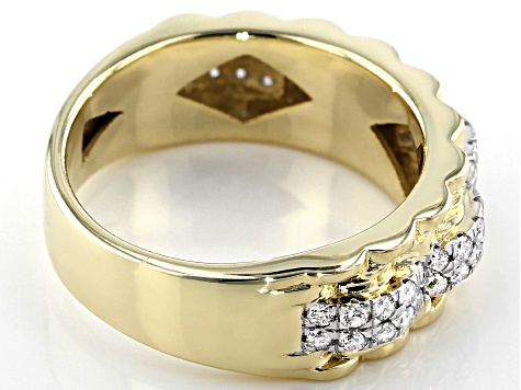 White Diamond 10K Yellow Gold Mens Ring 0.75ctw
