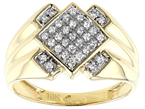 White Diamond 10K Yellow Gold Mens Ring 0.27ctw - DGM008 | JTV.com