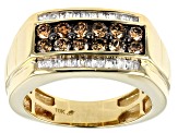 Champagne And White Diamond 10k Yellow Gold Mens Band Ring