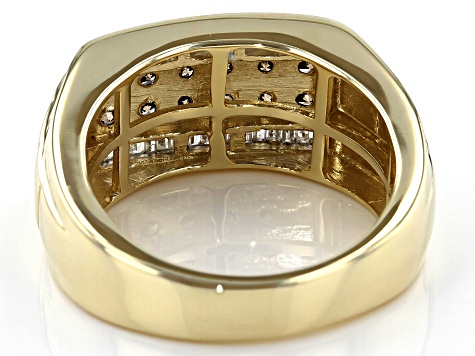 Champagne And White Diamond 10k Yellow Gold Mens Band Ring