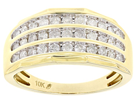 White Diamond 10k Yellow Gold Mens Multi-Row Band Ring 1.00ctw - DGM032 ...