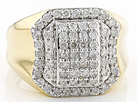 White Diamond 10k Yellow Gold Men s Cluster Ring 1.00ctw DGM043