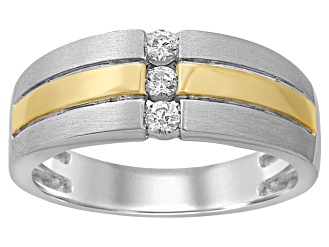 White Diamond 10k Two-Tone Gold Mens Band Ring 0.25ctw