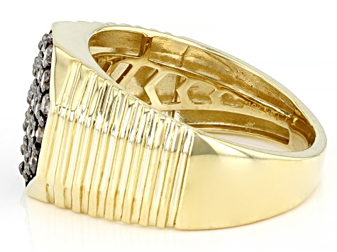 Champagne Diamond 10k Yellow Gold Men's Cluster Ring 1.00ctw