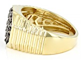 Champagne Diamond 10k Yellow Gold Men's Cluster Ring 1.00ctw