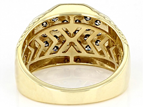 Champagne Diamond 10k Yellow Gold Men's Cluster Ring 1.00ctw