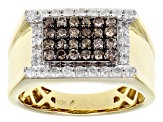 Champagne And White Diamond 10k Yellow Gold Mens Cluster Ring 1.00ctw