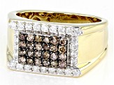 Champagne And White Diamond 10k Yellow Gold Mens Cluster Ring 1.00ctw