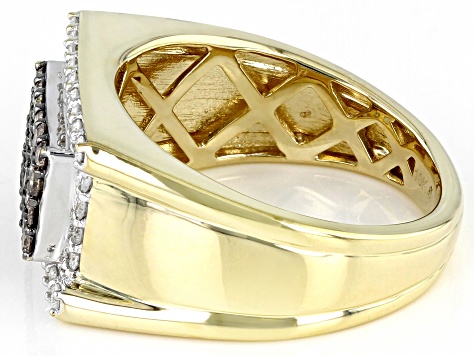 Champagne And White Diamond 10k Yellow Gold Mens Cluster Ring 1.00ctw