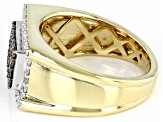 Champagne And White Diamond 10k Yellow Gold Mens Cluster Ring 1.00ctw