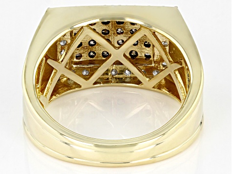 Champagne And White Diamond 10k Yellow Gold Mens Cluster Ring 1.00ctw