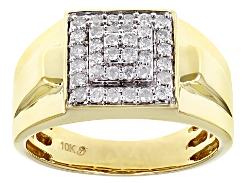 White Diamond 10k Yellow Gold Mens Cluster Ring 0.50ctw