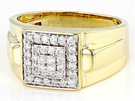 White Diamond 10k Yellow Gold Mens Cluster Ring 0.50ctw