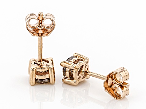 Champagne Diamond 10K Rose Gold Stud Earrings 0.75ctw