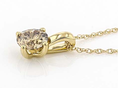 Champagne Diamond 10K Yellow Gold Solitaire Pendant With Rope Chain 0 ...