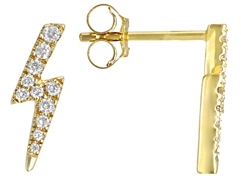 White Diamond 10K Yellow Gold Lightning Bolt Stud Earrings 0.10ctw