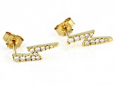 White Diamond 10K Yellow Gold Lightning Bolt Stud Earrings 0.10ctw