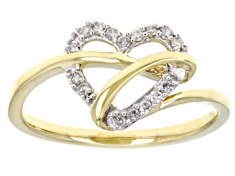 White Diamond 10K Yellow Gold Open Design Heart Ring 0.10ctw