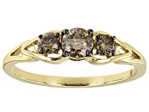 Champagne Diamond 10k Yellow Gold 3-Stone Ring 0.52ctw