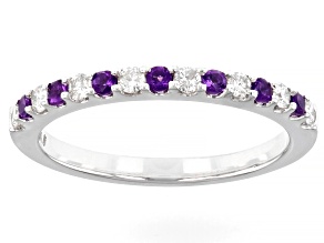 Amethyst & White Diamond 14k White Gold February Birthstone Band Ring 0.36ctw