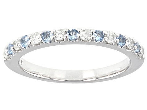 Blue Aquamarine & White Diamond 14k White Gold March Birthstone Band Ring 0.35ctw