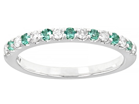 Emerald & White Diamond 14k White Gold May Birthstone Band Ring 0.35ctw