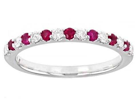 Red Ruby & White Diamond 14k White Gold July Birthstone Band Ring 0.42ctw