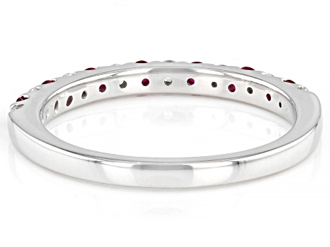 Red Ruby & White Diamond 14k White Gold July Birthstone Band Ring 0.42ctw