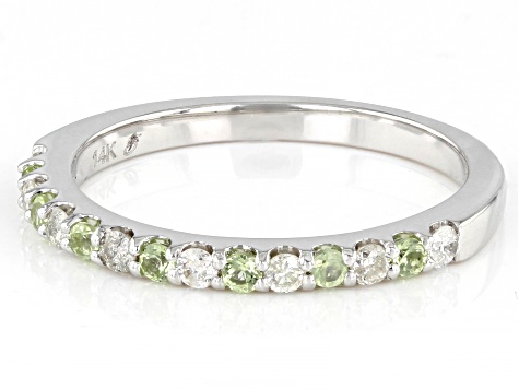 Peridot & White Diamond 14k White Gold August Birthstone Band Ring 0.35ctw