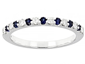 Blue Sapphire & White Diamond 14k White Gold September Birthstone Band Ring 0.42ctw