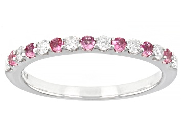 Picture of Pink Tourmaline & White Diamond 14k White Gold October Birthstone Band Ring 0.39ctw