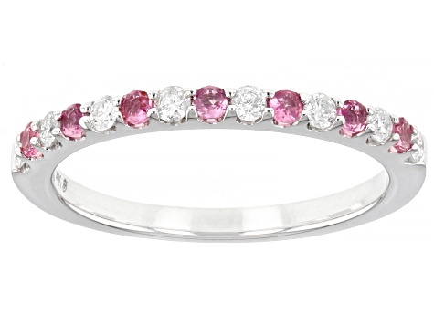 Pink Tourmaline & White Diamond 14k White Gold October Birthstone Band Ring 0.39ctw