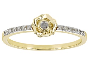 White Diamond 10k Yellow Gold Flower Band Ring 0.10ctw