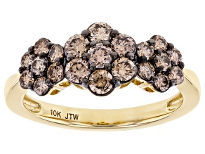 Champagne Diamond 10k Yellow Gold Flower Cluster Ring 1.00ctw
