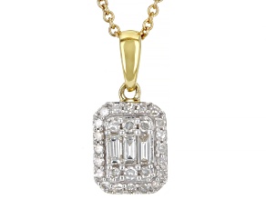 White Diamond 10k Yellow Gold Cluster Pendant With 18" Cable Chain 0.20ctw