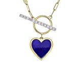 White Diamond Accent And Blue Ceramic 10k Yellow Gold Toggle Design Heart Necklace