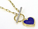 White Diamond Accent And Blue Ceramic 10k Yellow Gold Toggle Design Heart Necklace