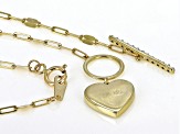 White Diamond Accent And Blue Ceramic 10k Yellow Gold Toggle Design Heart Necklace