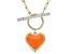 White Diamond Accent And Orange Ceramic 10k Yellow Gold Toggle Design Heart Necklace