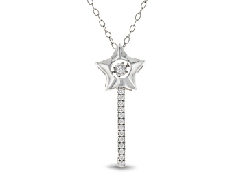 Picture of Enchanted Disney Tinker Bell Wand Pendant With Chain White Diamond Rhodium Over Silver 0.10ctw