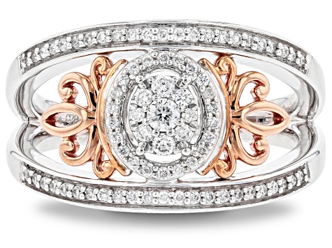 Enchanted Disney Majestic Princess Ring White Diamond Rhodium Over Silver And 10K Rose Gold 0.25ctw
