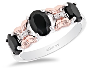 Mickey & Friends Minnie Mouse Band Ring Onyx & Diamond Rhodium & 14k Rose Gold Over Silver 1.18ctw