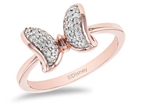 Mickey & Friends Minnie Mouse Bow Ring White Diamond 14k Rose Gold Over Silver 0.10ctw