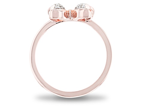 Mickey & Friends Minnie Mouse Bow Ring White Diamond 14k Rose Gold Over Silver 0.10ctw