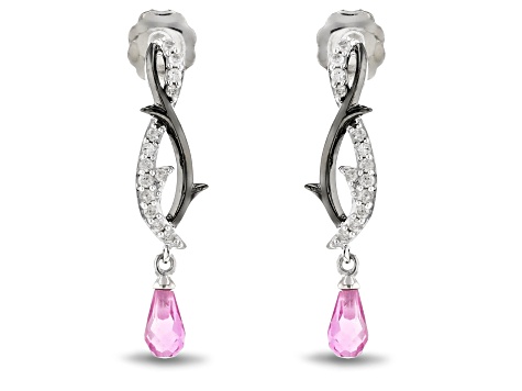 Enchanted Disney Villains Maleficent Earrings Pink Sapphire & Diamond Rhodium Over Silver 0.24ctw
