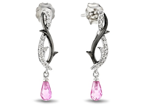 Enchanted Disney Villains Maleficent Earrings Pink Sapphire & Diamond Rhodium Over Silver 0.24ctw